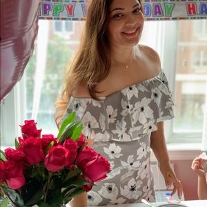 Leaf print green grey banana republic dress